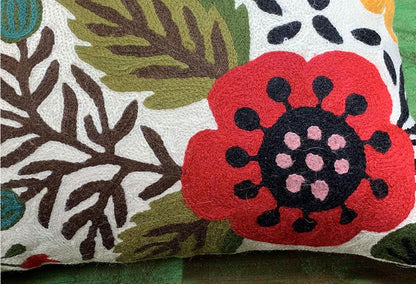 Lumbar Cream Suzani Cushions - Boho Floral Throw Pillows | Outdoor Pillows & Chair Cushions - Hand