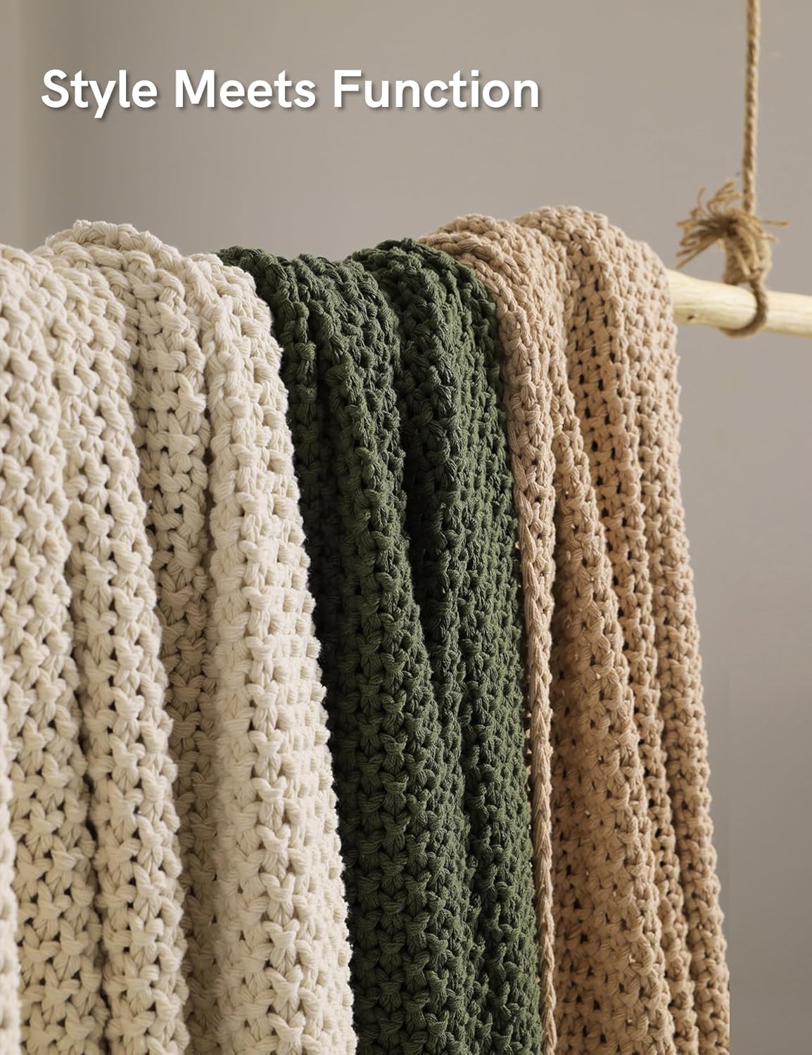 YnM Chunky Cotton Knit Throw Blanket, Cable Knit Throws for Bed Couch Sofa, Comfy & Relaxing