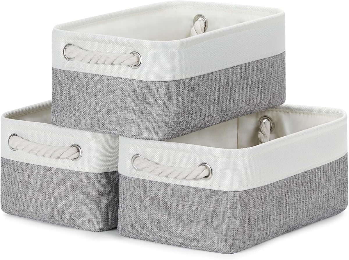 Bidtakay Small Baskets Fabric Storage Baskets for Organizing 3-Pack 12x8x5 Inch Collapsible Storage