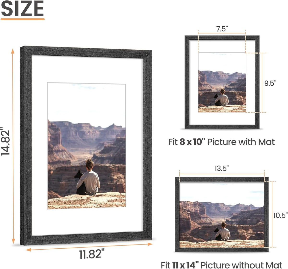 upsimples 11x14 Picture Frame, Natural Solid Wooden Picture Frames, Display 8x10 with Mat or 11 x