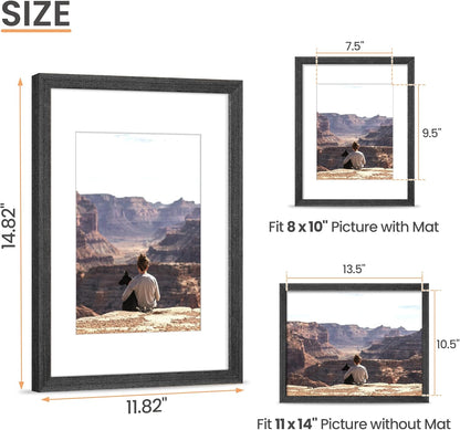 upsimples 11x14 Picture Frame, Natural Solid Wooden Picture Frames, Display 8x10 with Mat or 11 x