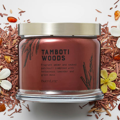 PartyLite Tamboti Woods Scented, Notes of Exotic Amber, Patchouli, Lavender & Green Moss, 13.2oz