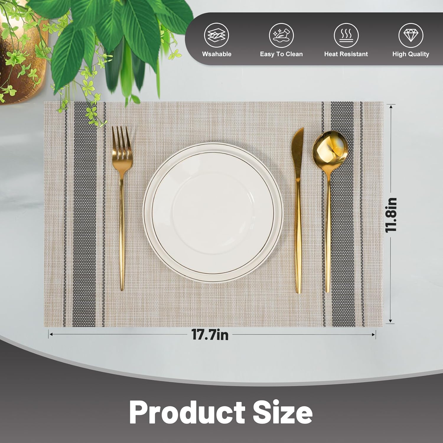 Placemats Set of 6，Non-Slip PVC Weave Table Mats Easy to Clean，Heat Resistant Place Mats for