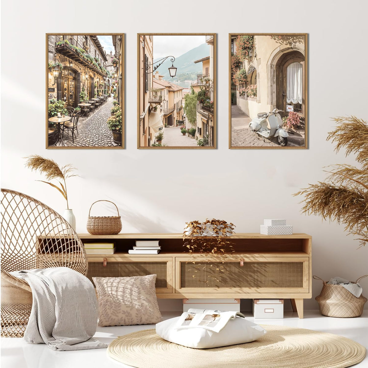 HPINUB Foreign Scenery Framed Canvas Wall Art Set,Vintage Travel City Wall Decor,Modern Minimalist