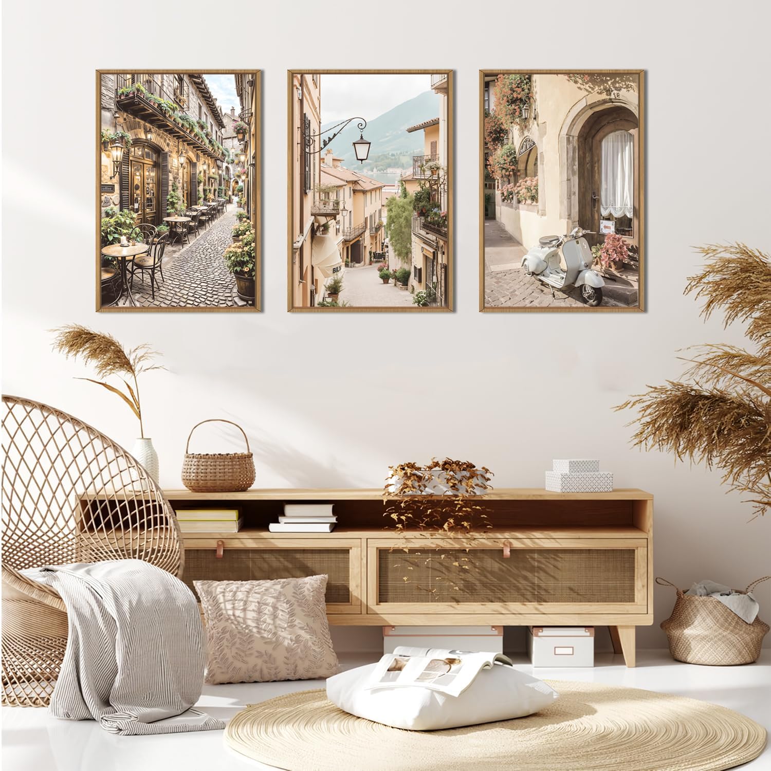 HPINUB Foreign Scenery Framed Canvas Wall Art Set,Vintage Travel City Wall Decor,Modern Minimalist