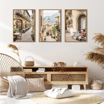 HPINUB Foreign Scenery Framed Canvas Wall Art Set,Vintage Travel City Wall Decor,Modern Minimalist