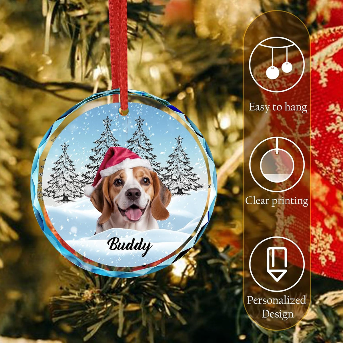 Personalized Photo Crystal Ornament, 2025 Custom Pet Engraved Christmas Keepsake, Memorial Gift for