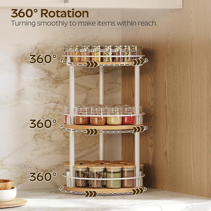 3-Tier Lazy Susan Organizer, Rotating Spice Rack, Spinning Organizer, Industrial Turntable Spice