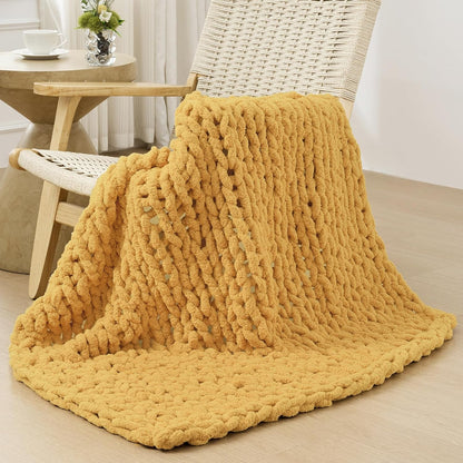 Bigacogo Chunky Knit Throw Blanket for Couch, 40x40 inches, 100% Hand Knitted with Thick Jumbo