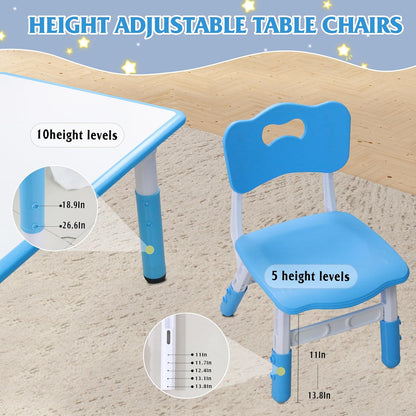 Kids Table and 6 Chairs Set with Graffiti Desktop, Toddler Furniture Set, Non-Slip, Table Children