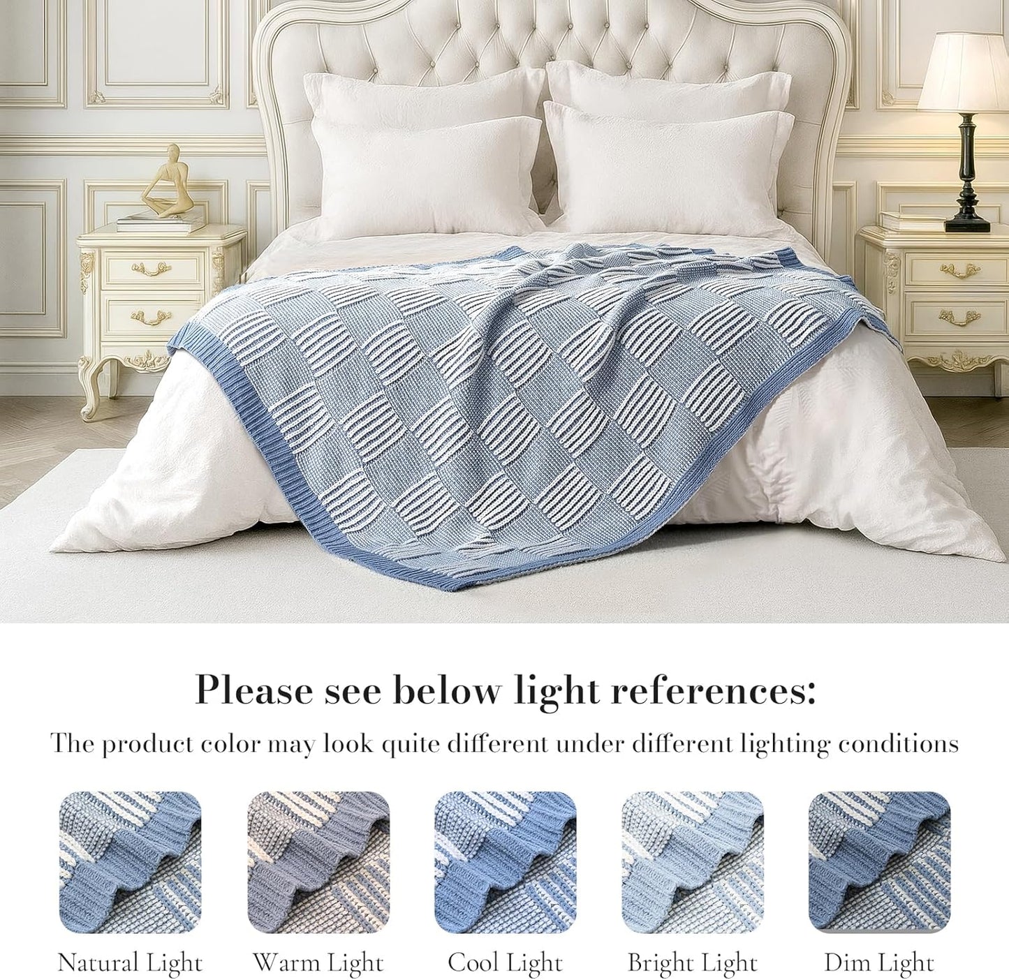 Amélie Home Chenille Knit Throw Blanket for Couch, Checkered Texture Decorative Soft Blanket for