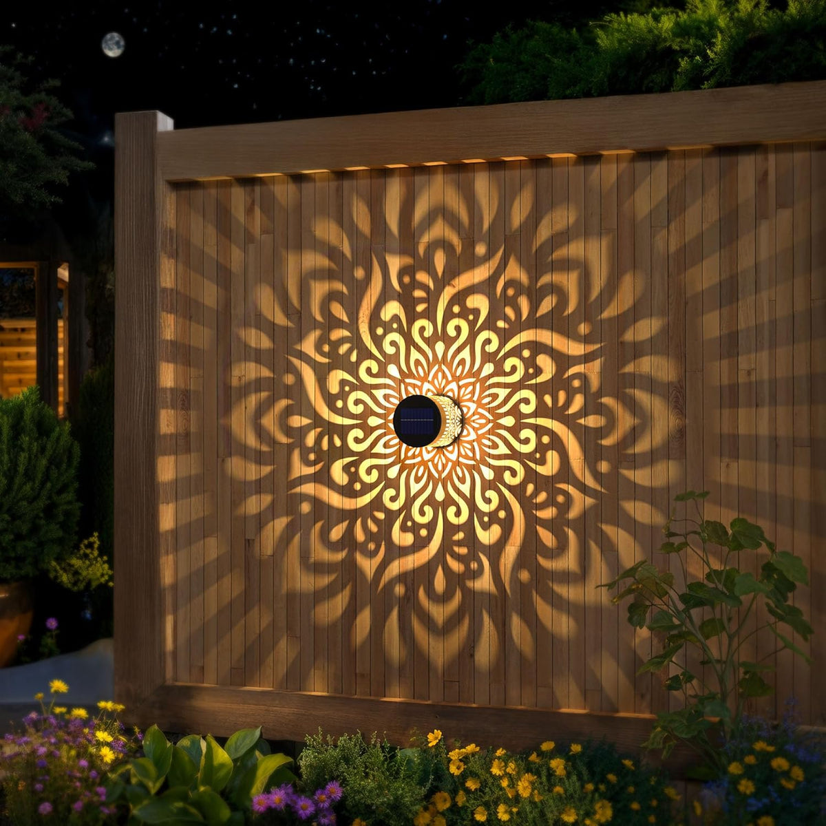 2 Pack Large Solar Fence Lights Metal Solar Powered Outdoor Wall Deck Step Lights Mandala Theme