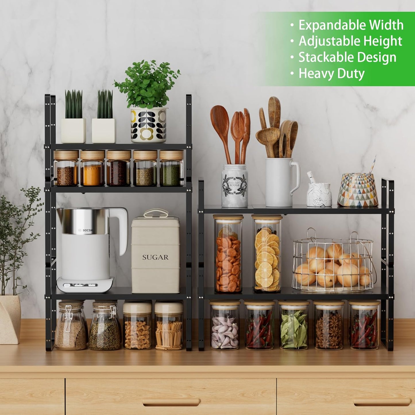 Expandable Cabinet Storage Shelf Stackable Organizer Rack for Kitchen Bathroom Pantry Spice