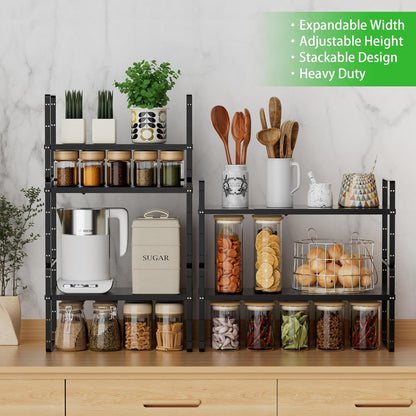 Expandable Cabinet Storage Shelf Stackable Organizer Rack for Kitchen Bathroom Pantry Spice