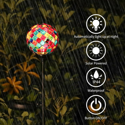 VCUTEKA Solar Garden Lights - Mosaic Solar Lights Outdoor Decor Pathway Light Waterpoof LED Stake