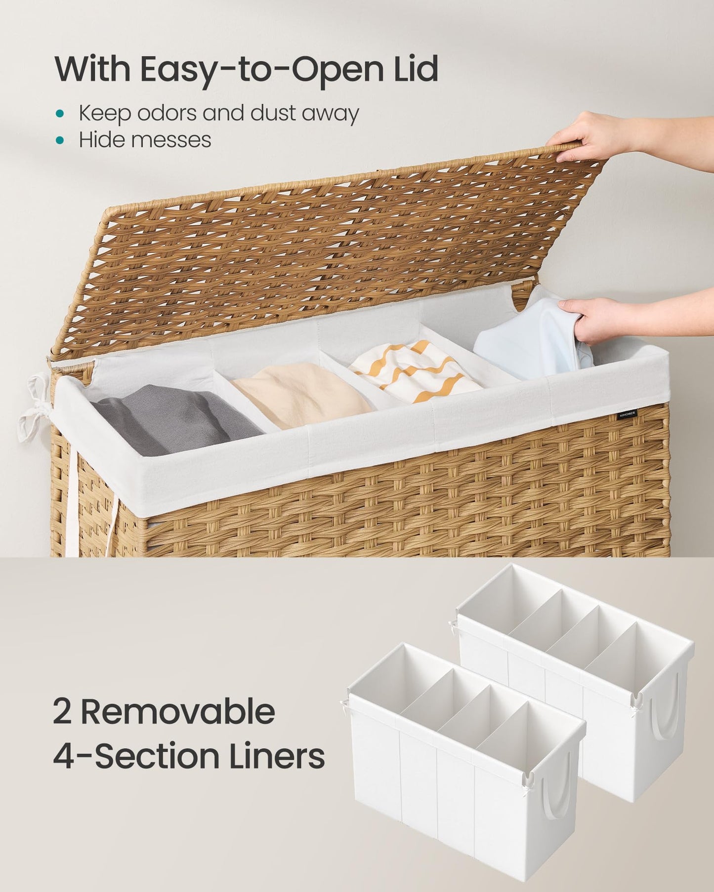 SONGMICS Laundry Hamper with Lid, 200 L Wicker Laundry Basket