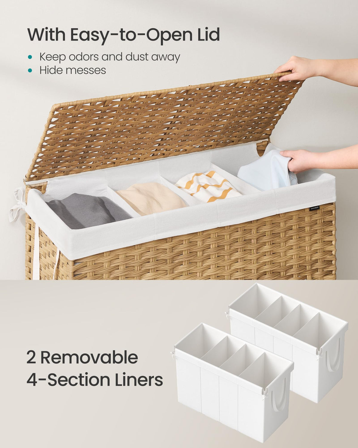 SONGMICS Laundry Hamper with Lid, 200 L Wicker Laundry Basket