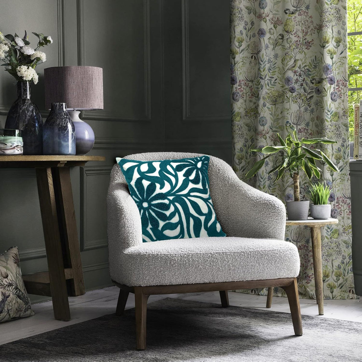 Alysheer Farmhouse Floral Leaves Embroidered Decorative Throw Pillow Cover 18x18 inches, Boho