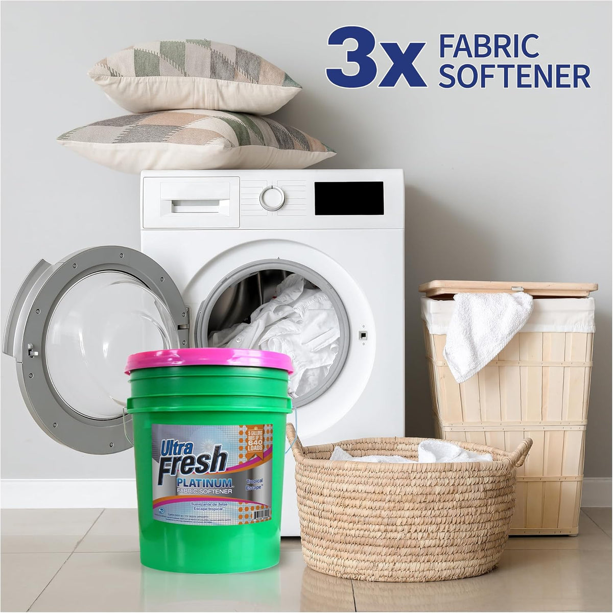 Ultra Fresh 5 Gallon Platinum Fabric Softener for All Machine Types, Liquid Laundry Softener, Up to
