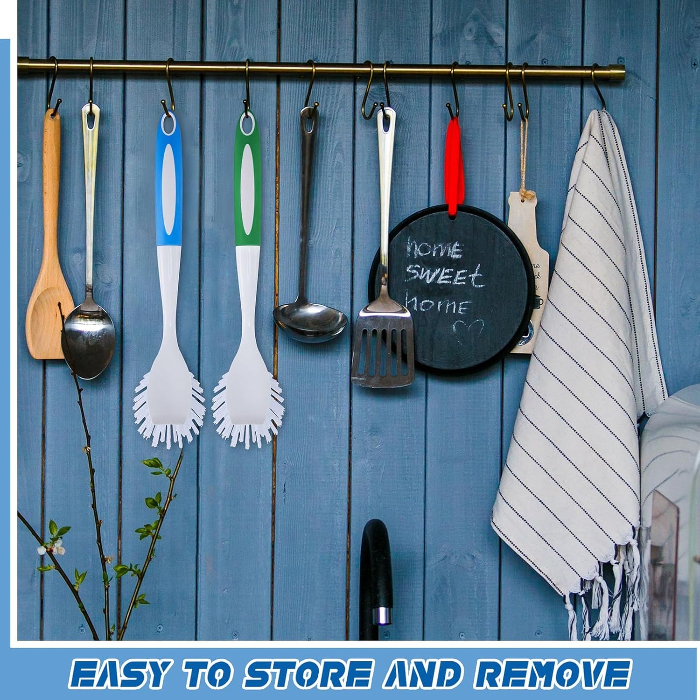 Hsei 6 Pcs Blue and Green Kitchen Scrub Dish Brush Bulk with 11 Inch Anti Slip Handle Cleaning Dish