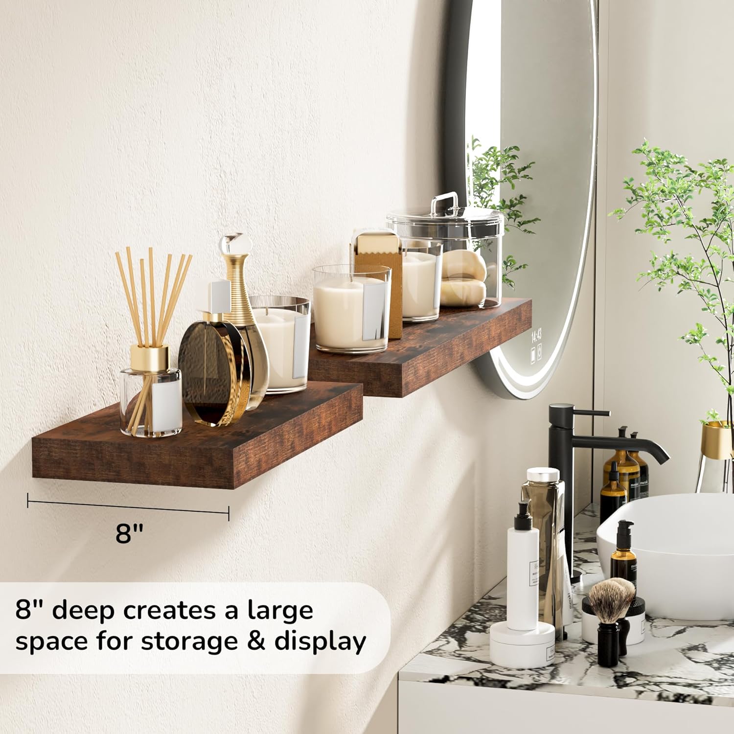 Fun Memories 16 Inch Floating Shelves - Deep Rustic Wooden Wall Shelves - Extra Deeper & Thicker
