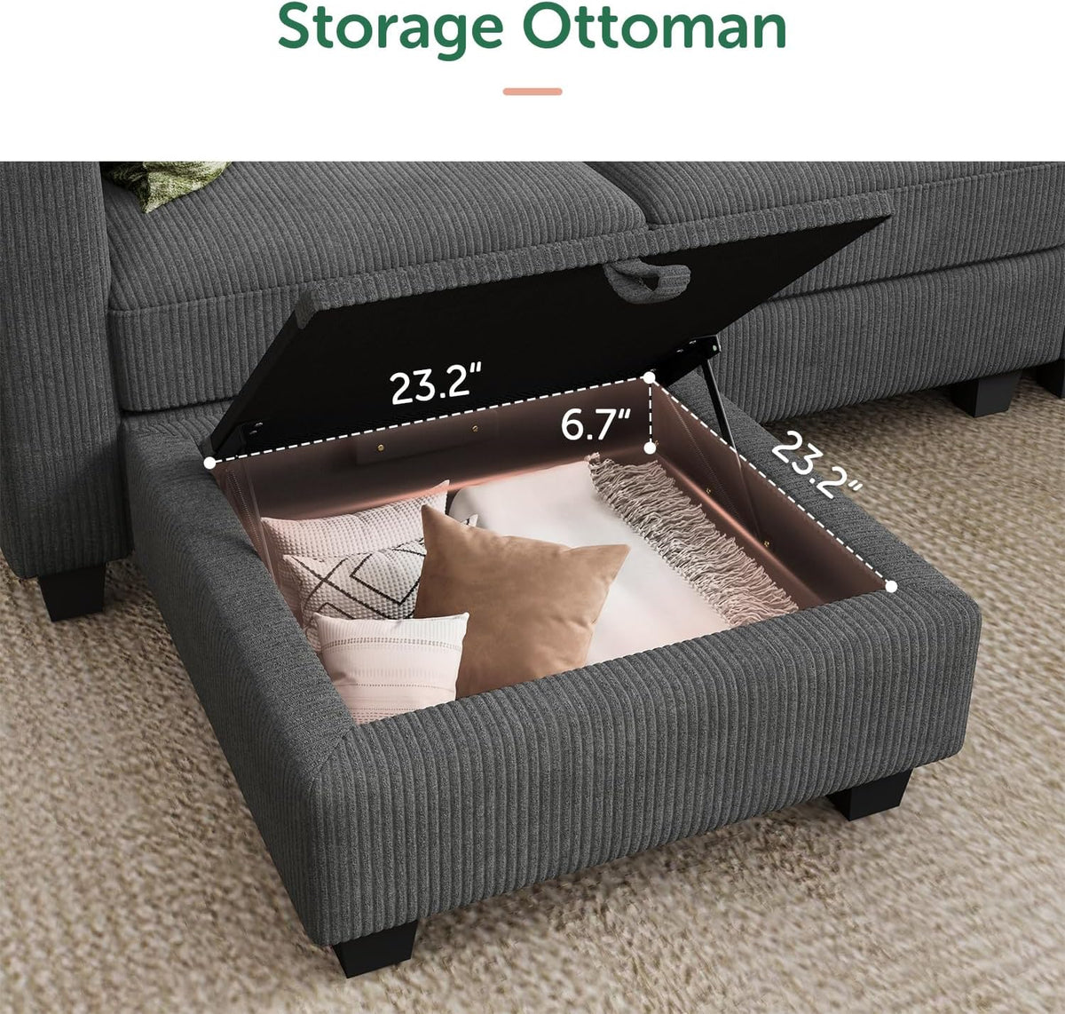 HONBAY Corduroy Sectional Couch with Storage U Shaped Sectional Sofa Modular Sectional Couches for