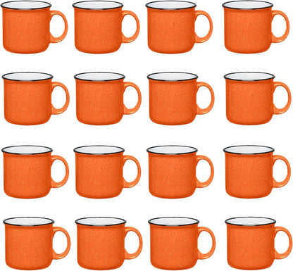 Set of 16 Ceramic Campfire Mugs – 15 Oz, Orange – Coffee & Tea Cups for Home, Work, Travel, Camping