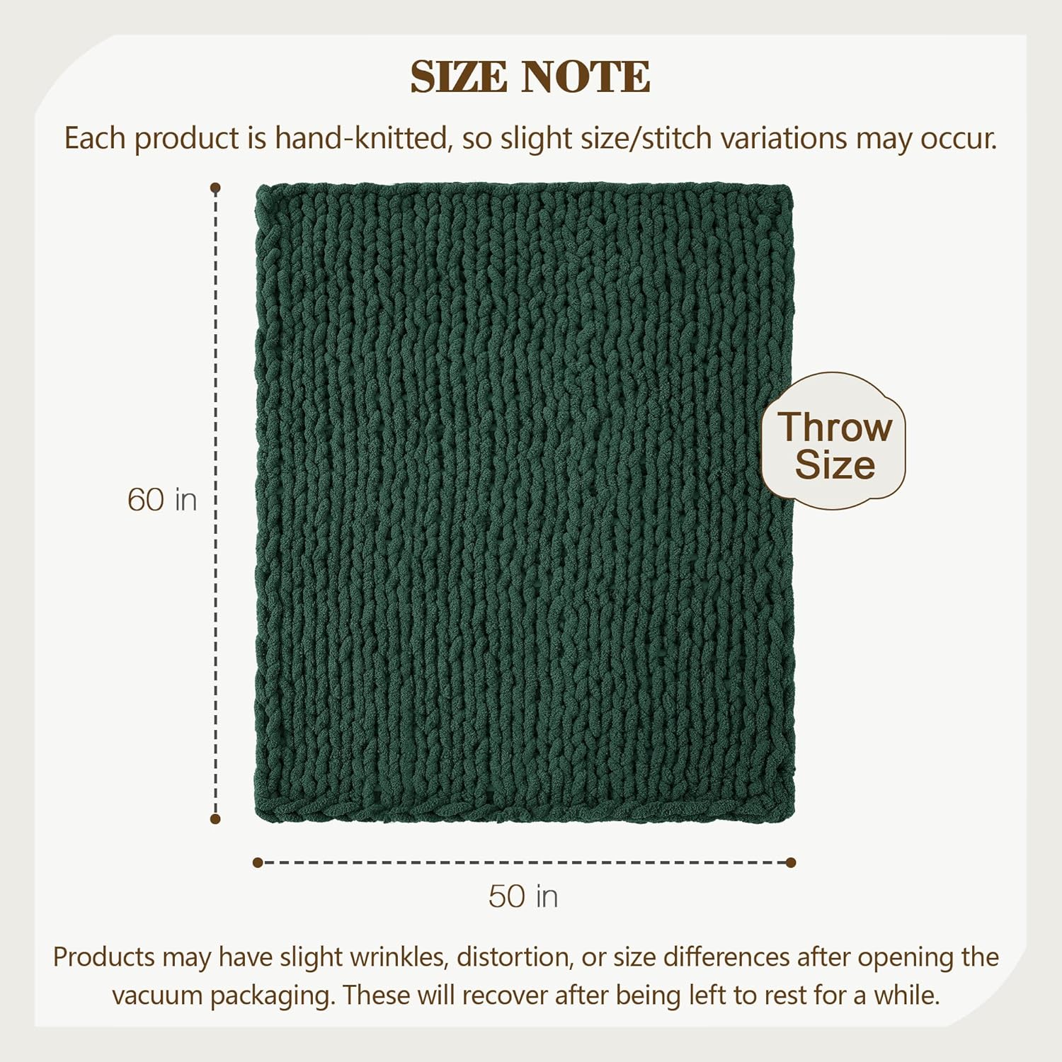 Carriediosa Chunky Knit Throw Blanket 50" X 60", 100% Hand Made Large Chenille Loop Yarn Soft