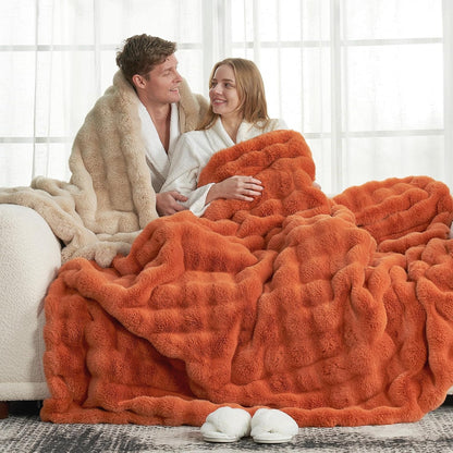 Cozy Bliss Faux Fur Throw Blanket for Couch, Fuzzy Soft Plush Thick Bubble Blanket for Sofa Bedroom