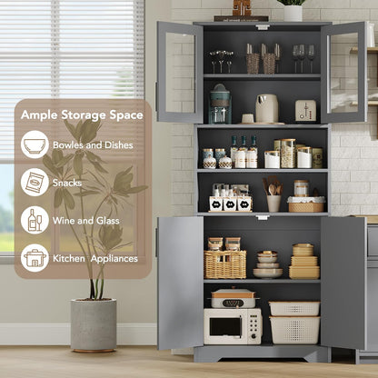 GarveeHome 67" Tall Storage Cabinet, Tall Bathroom Cabinet with Glass Doors and Adjustable Shelves