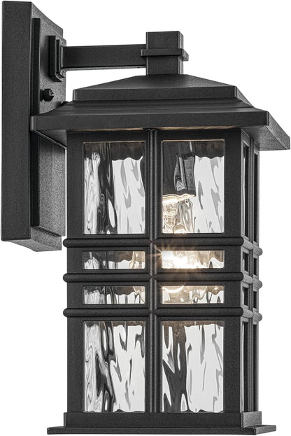 KICHLER Beacon Square 12" 1-Light Outdoor Wall Light with Clear Hammered Glass in Textured Black