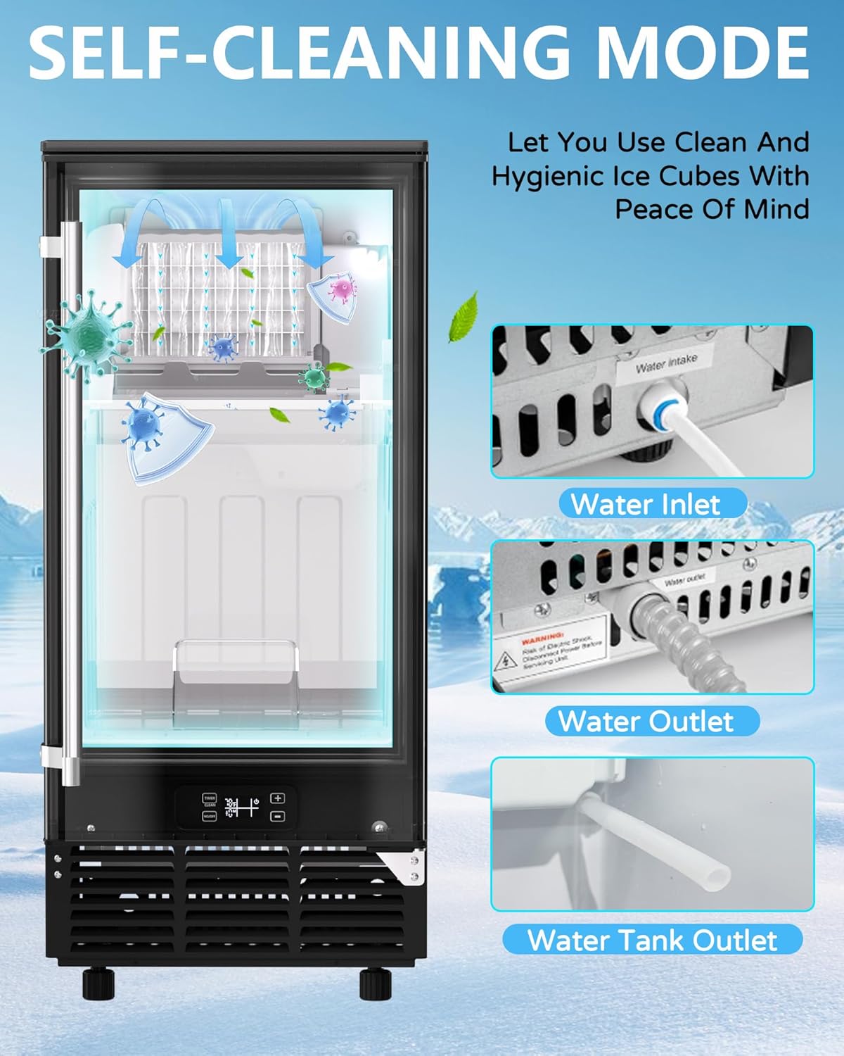 Commercial Ice Maker Machine Reversible Door 120LBS/Day, Undercounter Ice Makers 30LBS Storage Bin