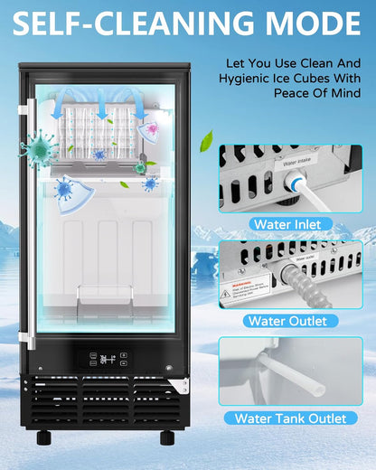 Commercial Ice Maker Machine Reversible Door 120LBS/Day, Undercounter Ice Makers 30LBS Storage Bin