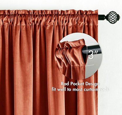 MIULEE Burnt Orange Velvet Curtains Thermal Insulated Blackout Curtain Fall Drapes for Bedroom