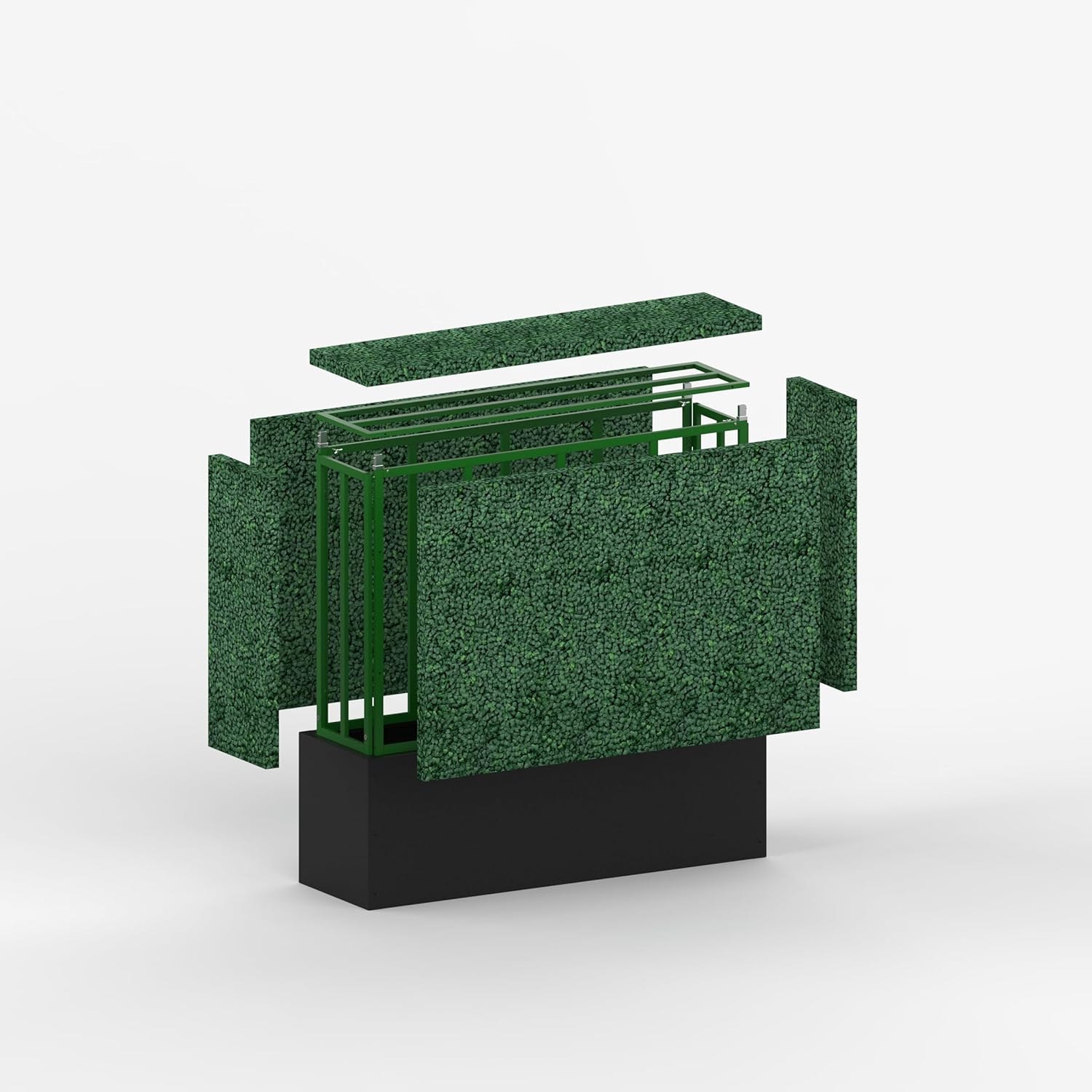 Artificial Boxwood Hedge Divider Wall with Black 201 Stainless Steel Planter Box (60" L X 48" H X