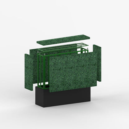 Artificial Boxwood Hedge Divider Wall with Black 201 Stainless Steel Planter Box (60" L X 48" H X