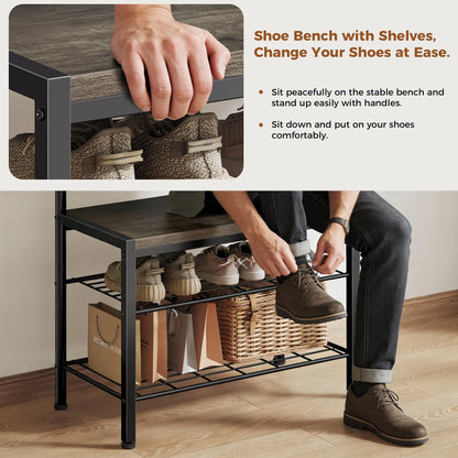 DUMOS 5-in-1 Hall Tree with Coat Rack and Shoe Bench, Industrial Entryway Storage Organizer with