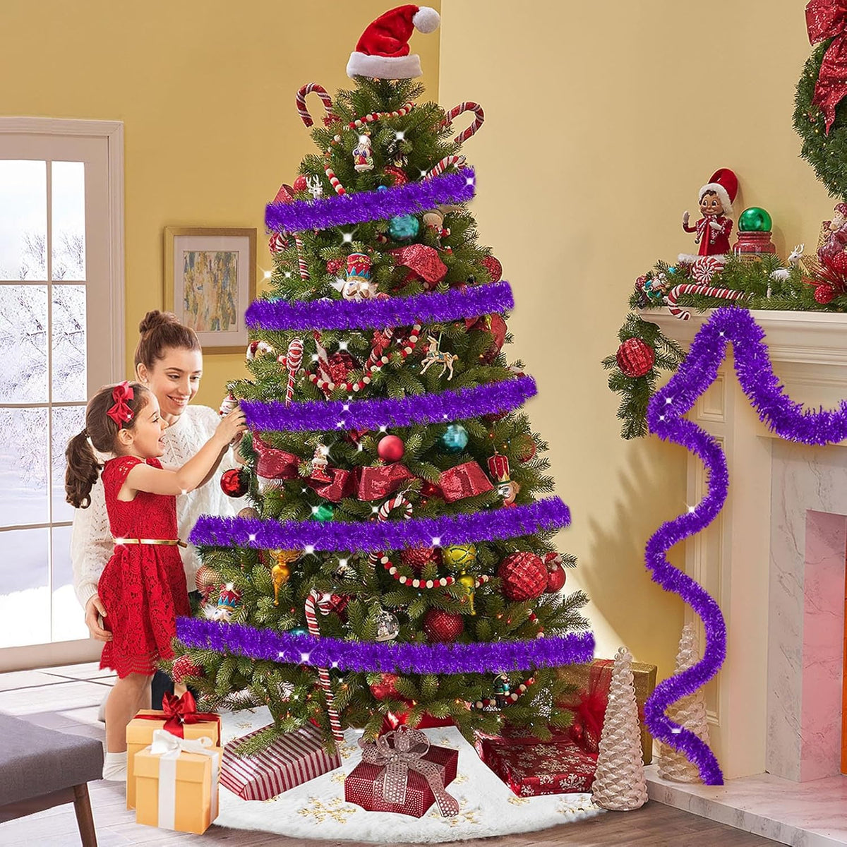25 Feet Metallic Twist Tinsel Garland Wall Hanging Backdrop for Parade Floats, Christmas Eve, New