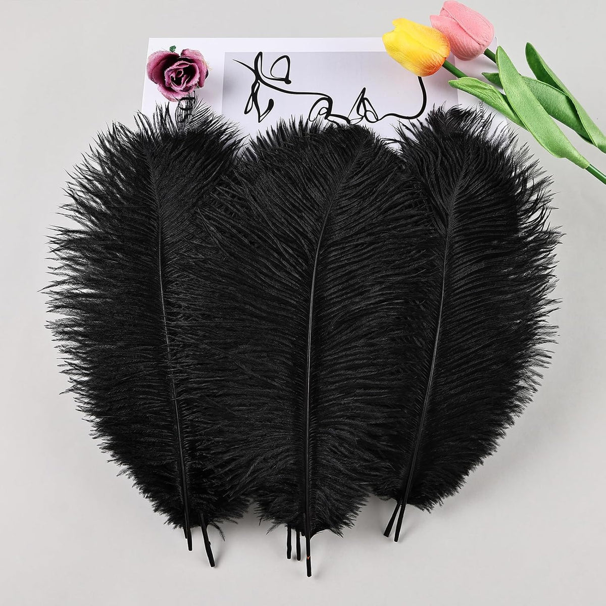 THARAHT Black Ostrich Feathers 12pcs Natural Bulk 8-10Inch 20cm-25cm for Crafts Wedding Party