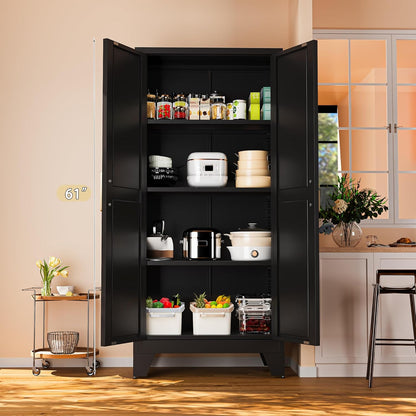 61" Tall Farmhouse Metal Pantry Cabinet, Kitchen Pantry Storage Cabinets with 2 Barn Door and