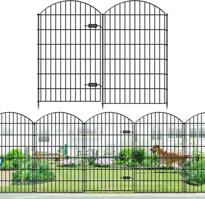 Metal Garden Fence with Gate 48in (H) x 12.7ft (L), 1 Gate+ 4 Panels Dog Fence Border Fences Animal