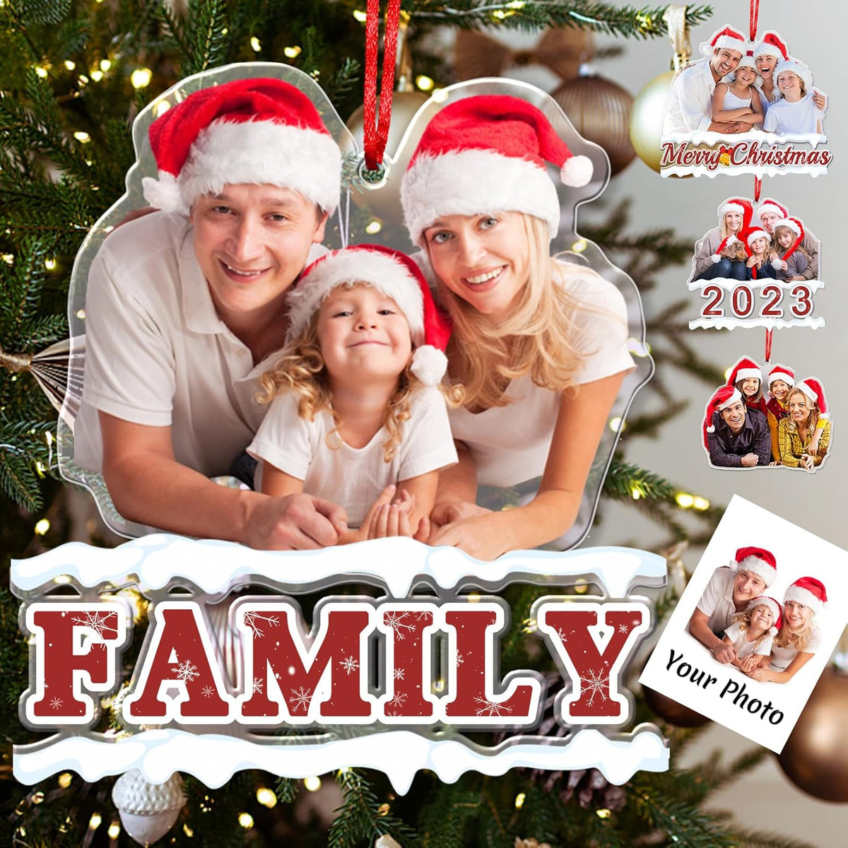Personalized Photo Ornament Acrylic Custom Christmas Ornaments with Picture Customized Family