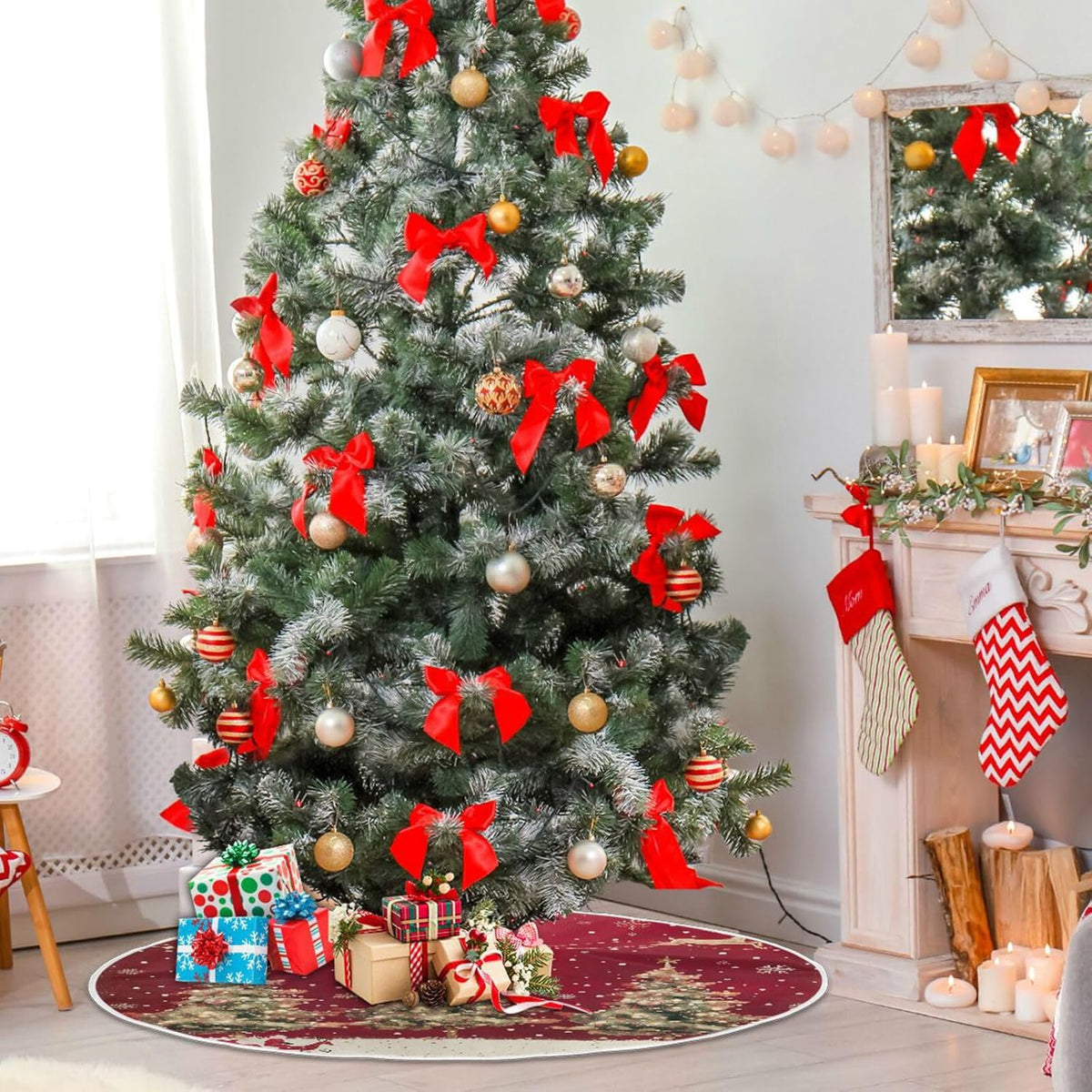 Christmas Tree Skirt, 36 Inch Christmas Trees Reindeer Xmas Tree Skirt for Christmas New Year Party