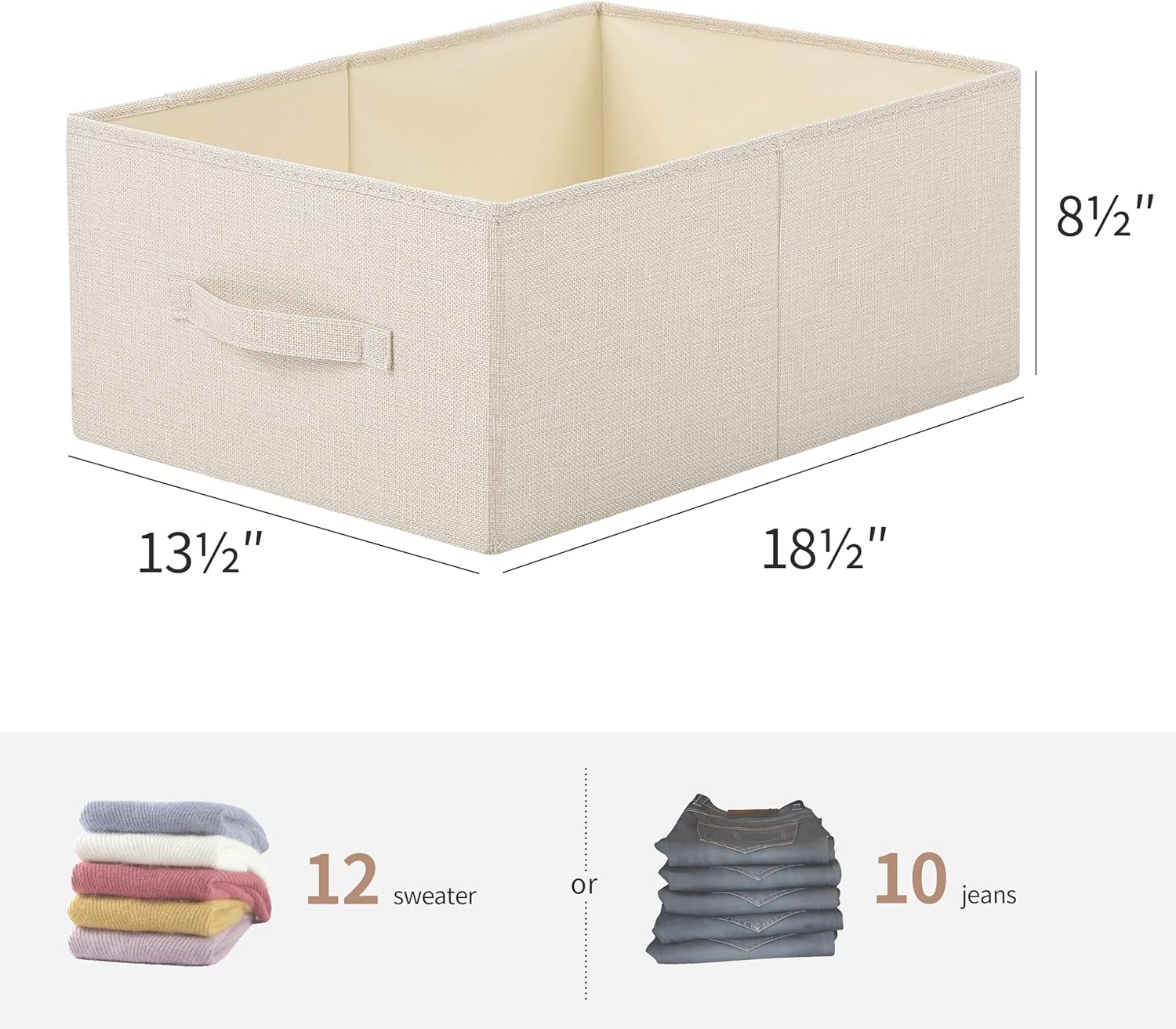 Linen Folding Storage Bins, 3 Pack Large Storage Baskets, Washable, Clothing Storage Bins with