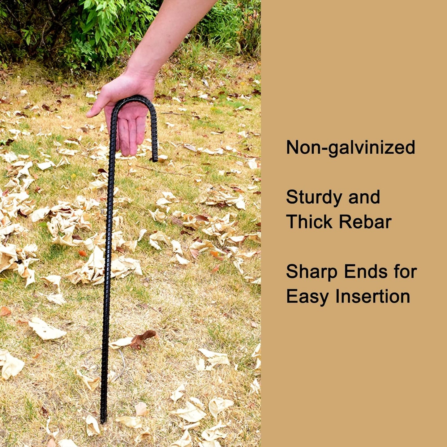 AAGUT 20 Pack Rebar Stakes J Hook 36 inch Heavy Duty Trampoline Stakes Steel Ground Anchors with
