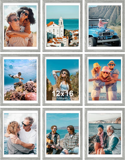 Vittanly 12x16 Picture Frames Set of 9, Shatter Resistant Plexiglass, Display 11x14 Pictures with