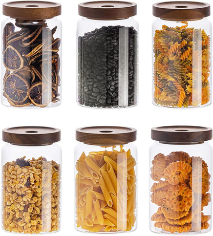 Kanwone Glass Storage Containers Set of 6, 28 Ounce Airtight Food Storage Containers with Bamboo