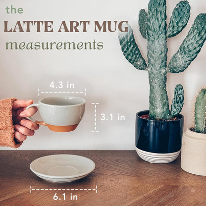 Mora Ceramic Latte Art Mug With Saucer - 10.5 oz, Round Bottom For Perfect Pours - Cafe Cups for