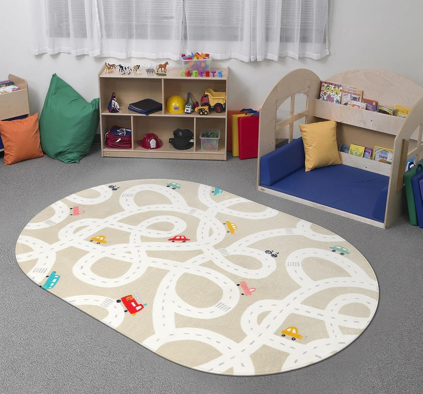 STARUIA Small Kids Rug for Kids Room, 3'x5' Washable Road Rug for Baby Nursery, Non-Slip Car Rugs