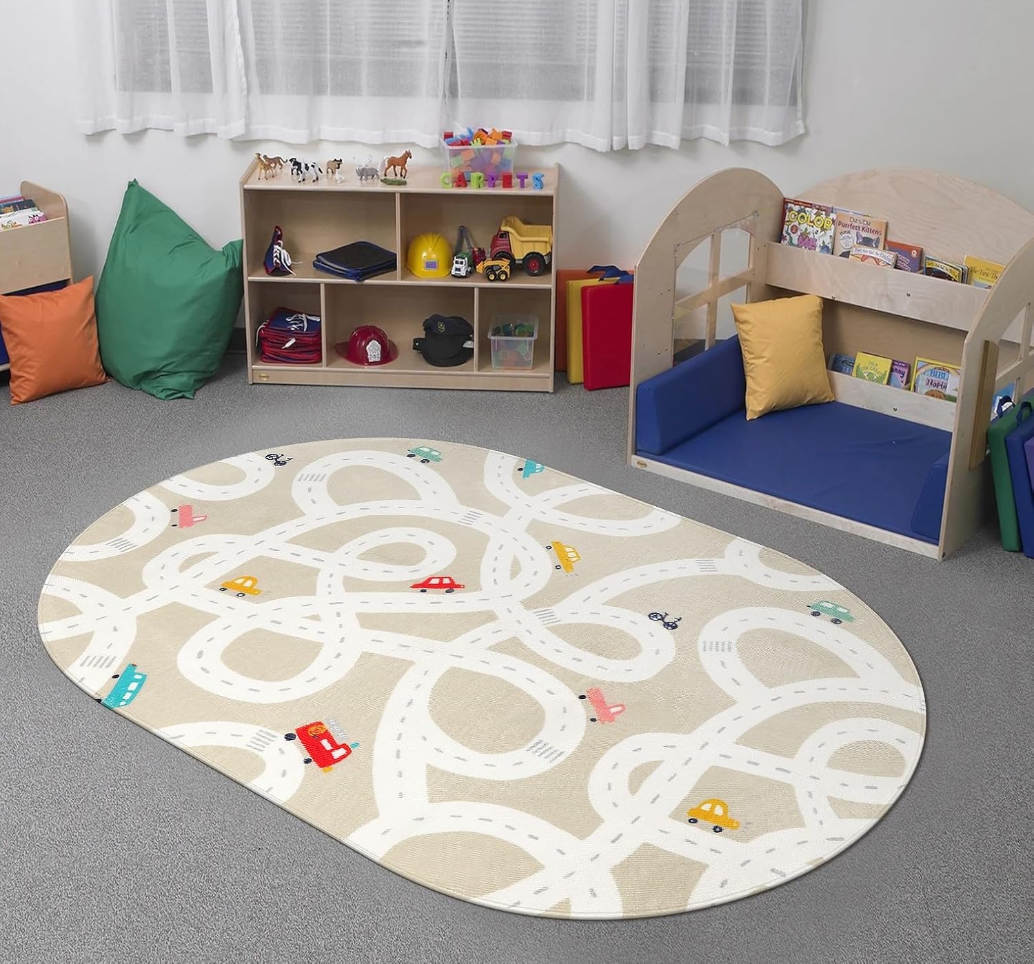 STARUIA Small Kids Rug for Kids Room, 3'x5' Washable Road Rug for Baby Nursery, Non-Slip Car Rugs